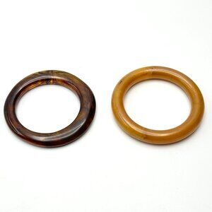 Vintage Cognac & Honey Amber Swirled Lucite Bangle Set — 1960s-70s Mod Pairing